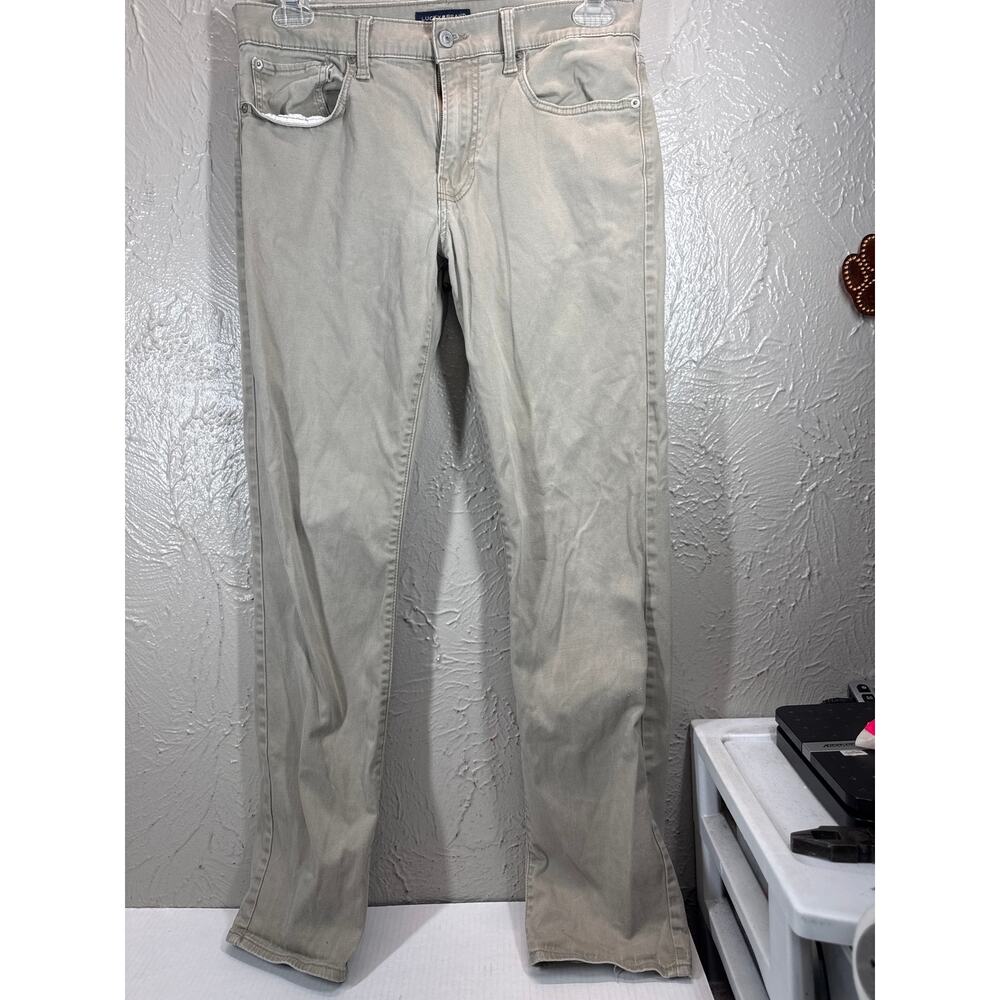 Lucky Brand 121 Slim Jeans Mens Beige Tan Straight Stretch Casual Pants 31‎ x 32